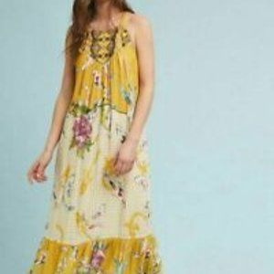 Anthropologie One September Paradiso Koi Fish Yellow Maxi Dress Medium